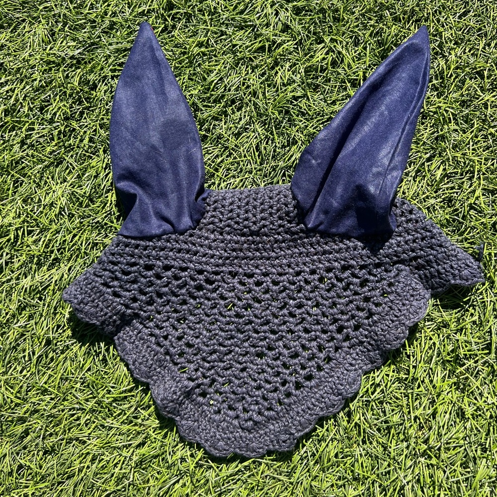 Navy Crotchet Ear Bonnet